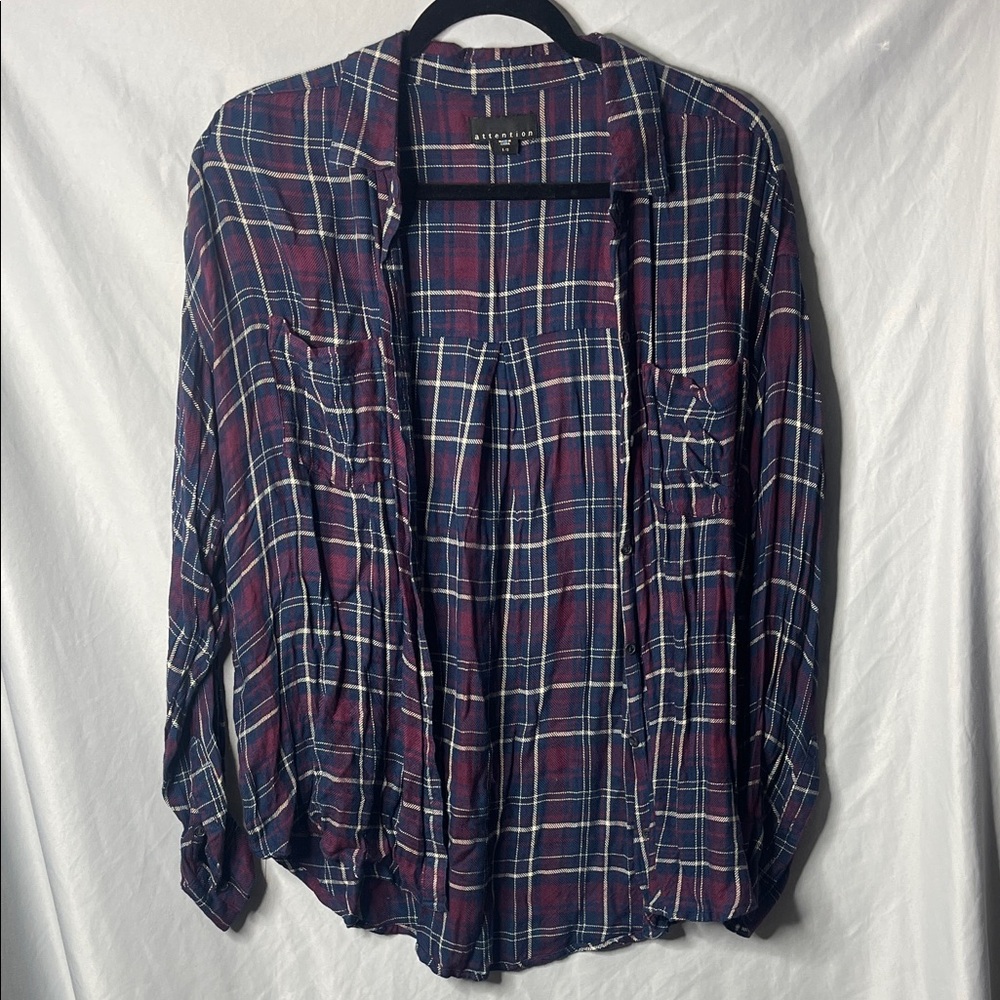 Attention Plaid Button Down Shirt - Red and Blue